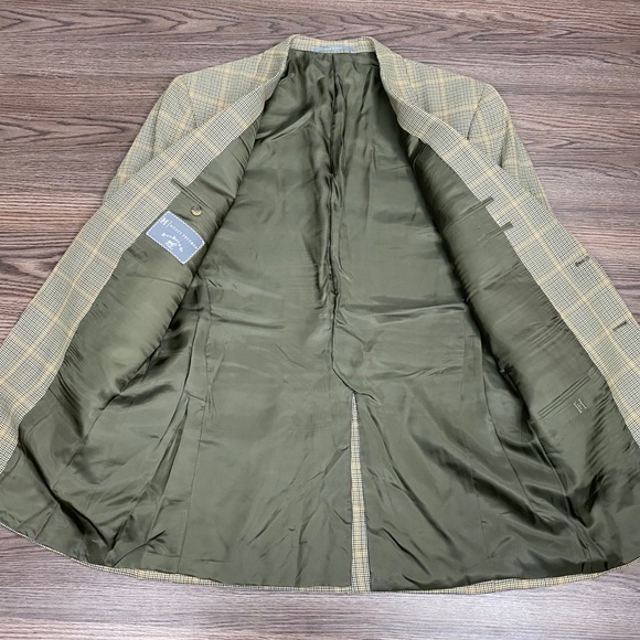 Hickey Freeman Tan, Gold & Blue Plaid Blazer 40L - Picture 4 of 6